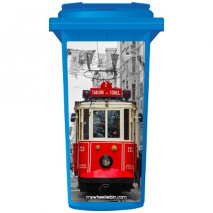 Vintage Red Tram In Old City Wheelie Bin Sticker Panel